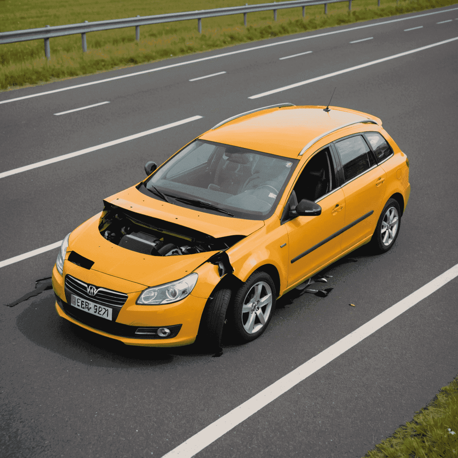 Een auto met lichte schade na een klein ongeluk op een Nederlandse snelweg, illustrerend WA+ (beperkt casco) verzekering